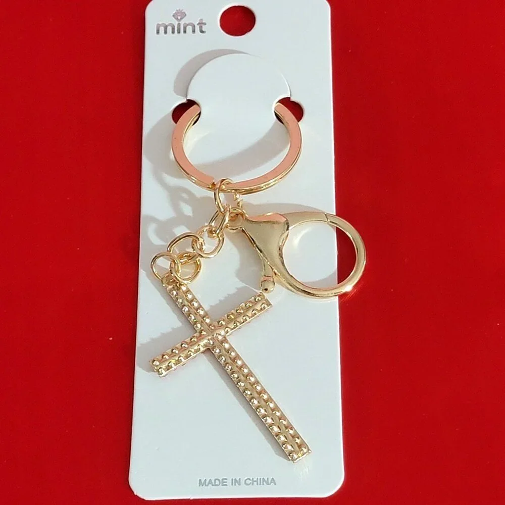 Red Crystal Cross Key Ring Bag Charm Fashion Jewelry